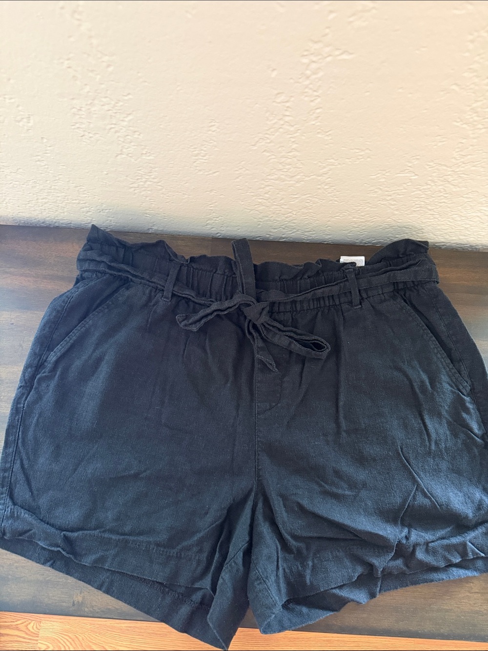 Old Navy Black High-Waist Drawstring Paperbag Shorts